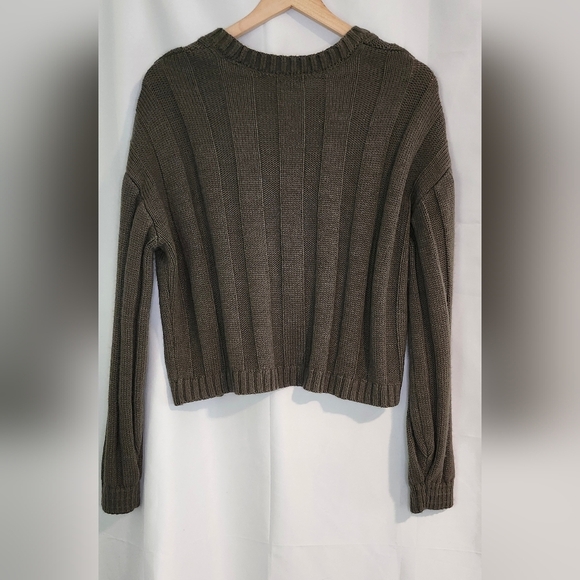 Olive Ribbed Knit Cardigan Womens Size M Dark Academia Scandi Chic Goth Grunge - Picture 3 of 6